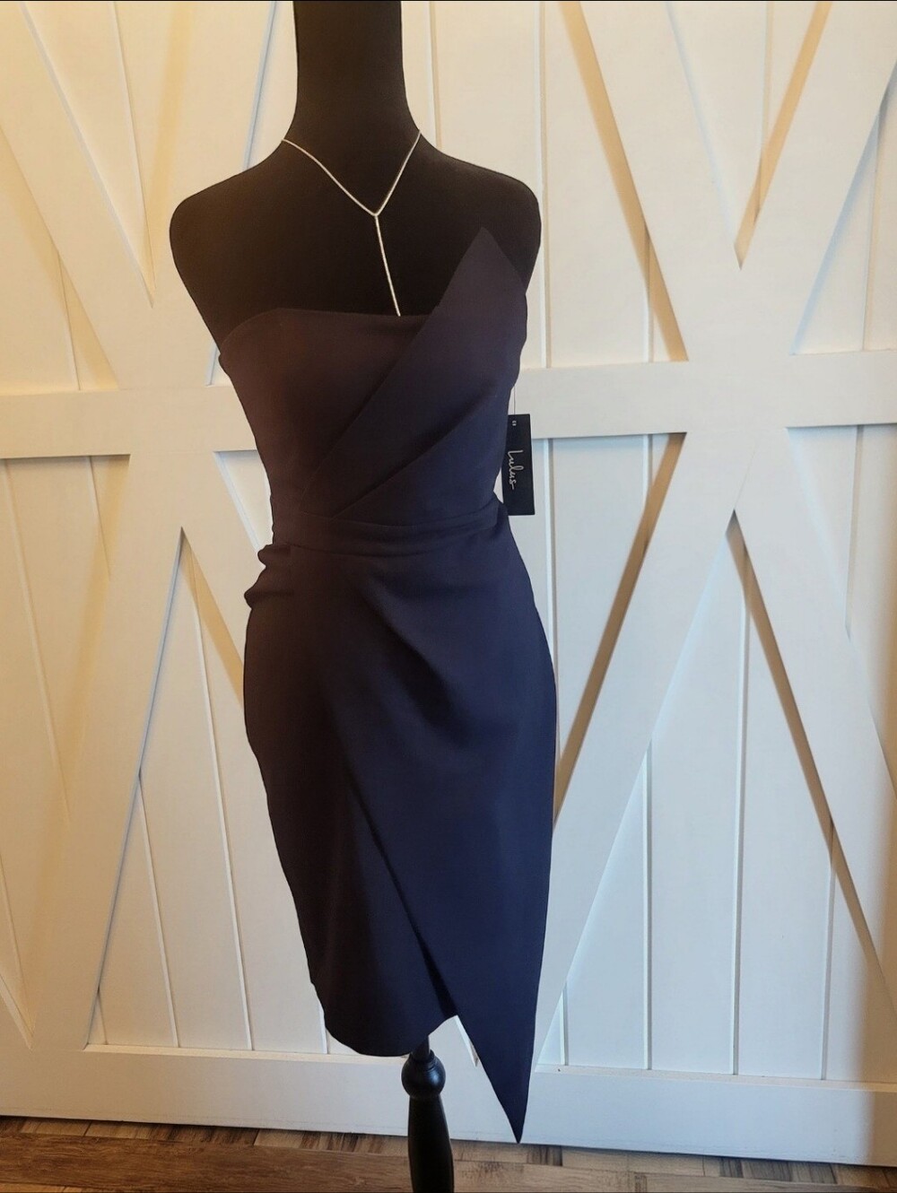 Lulus NWT Black Strapless Asymmetrical Wrap Midi Cocktail Dress Small